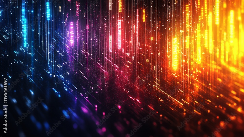 Poster dynamic light patterns in abstract digital space vibrant colors graphic design virtual environment a