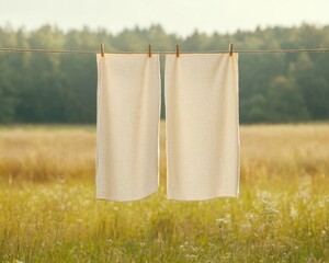 Golden Hour Linen Clothesline in Nature Embracing Eco-Friendly Living