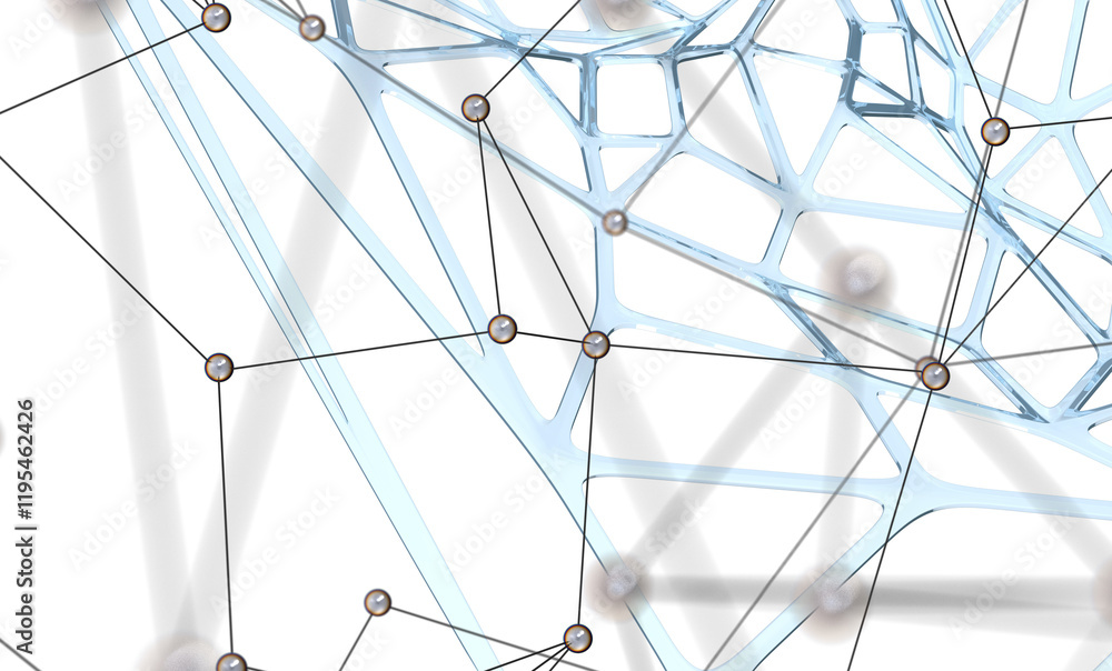 Poster Neural network 3D illustration. Big data and cybersecurity