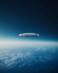 Fototapeta premium Futuristic Spacecraft Gliding Above Earths Atmosphere with Starlit Reflections