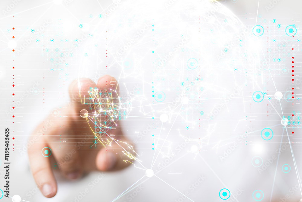 Poster Neural network 3D illustration. Big data and cybersecurity
