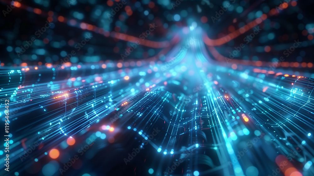 Poster futuristic digital network lines and nodes visualization in blue and red