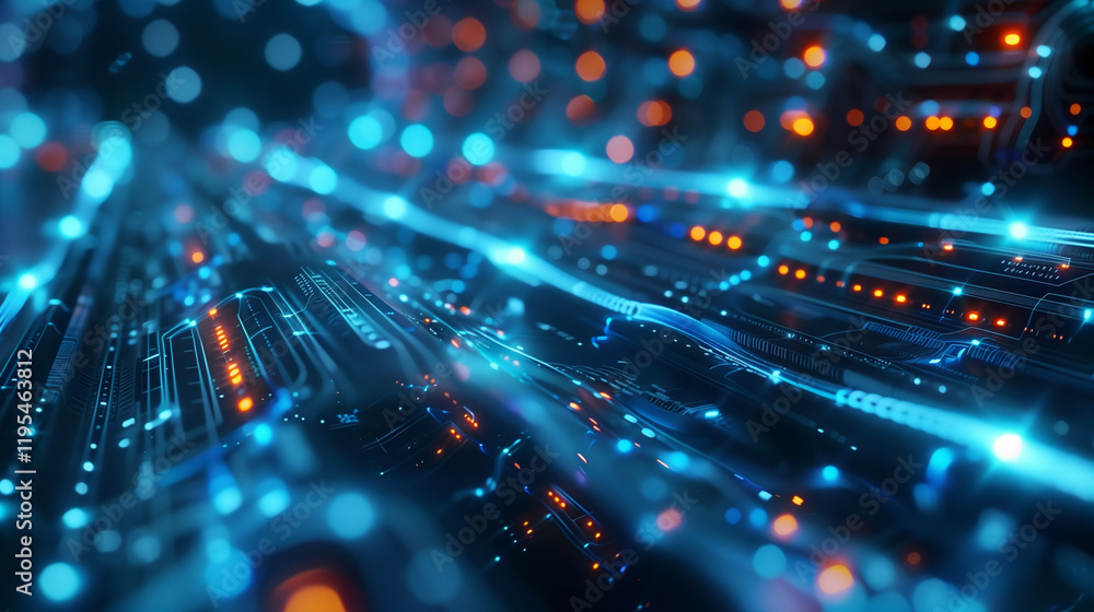 Canvas Prints a close-up view of a futuristic technology setup featuring intricate circuit designs and vibrant lig