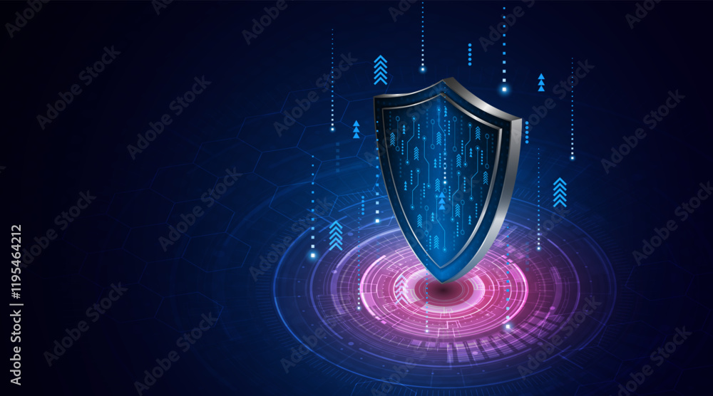 Poster Abstract technology circuit board background with shield symbols concept of data protection and cyber privacy. modern security technology innovation concept background	