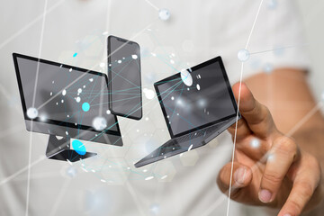 network holding in hand 3d connection data