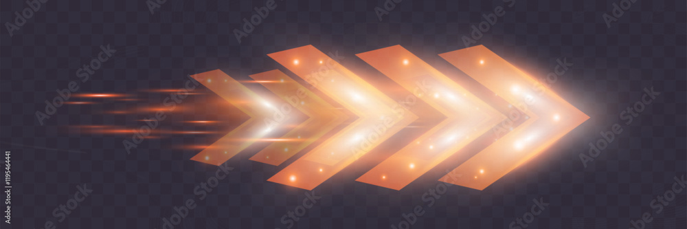 Poster light and speed dynamic glowing arrow on dark background, futuristic design with vibrant colors and 