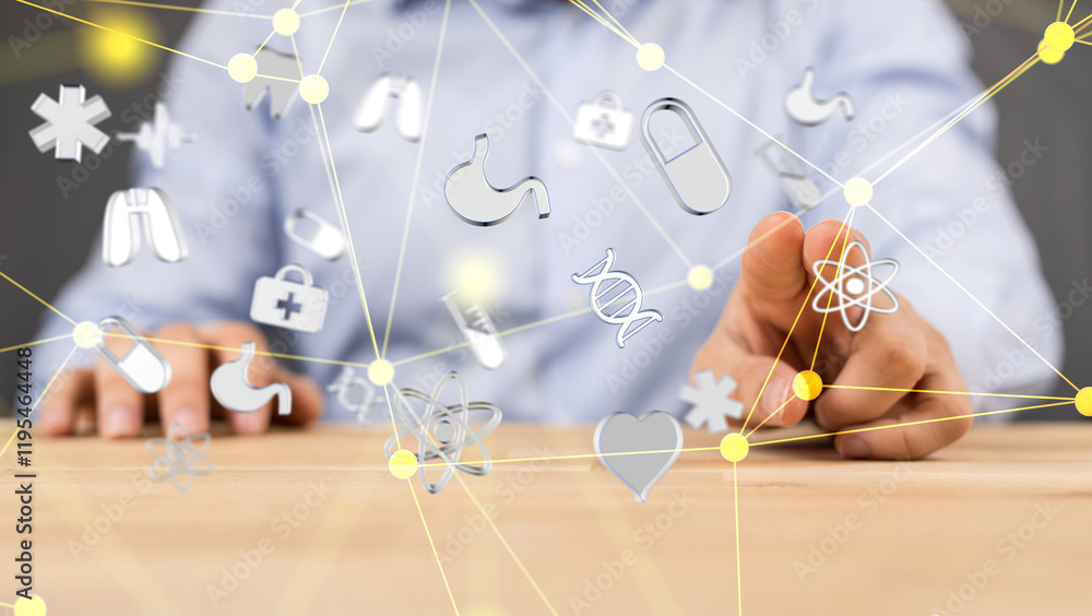 Poster digital medical futuristic interface 3d rendering