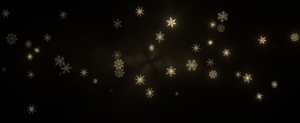 Snowflakes - golden openwork shiny snowflakes, star, 3D rendering. © vegefox.com