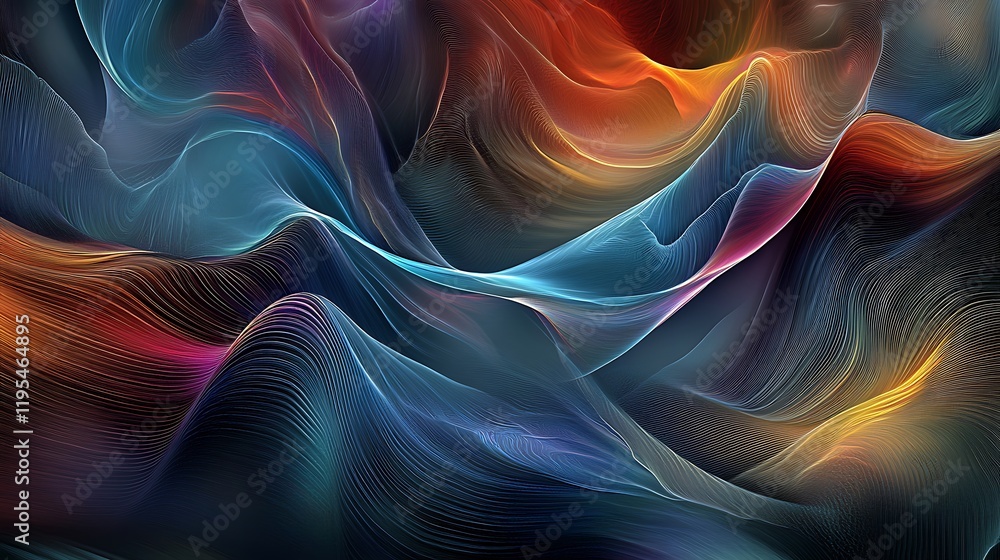 Poster abstract waves of color and light flowing dynamically