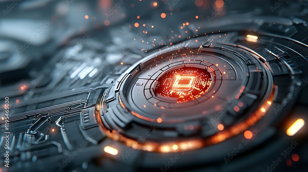 Poster fractured core shield under cyber breach in futuristic digital landscape a dramatic 3d render depict