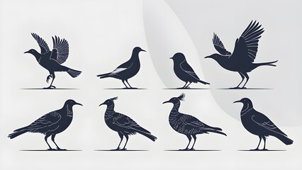 Fototapeta premium Birds silhouette white background 