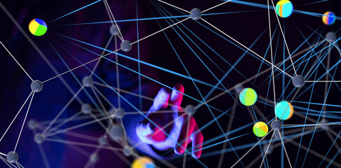 Global network. Blockchain. 3D illustration. Neural networks and artificial intelligence. Abstract