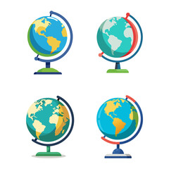 Set of Colorful Globes Illustrations Depicting Planet Earth for Educational Use