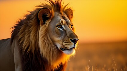 A majestic lion standing alone in the middle of a jungle