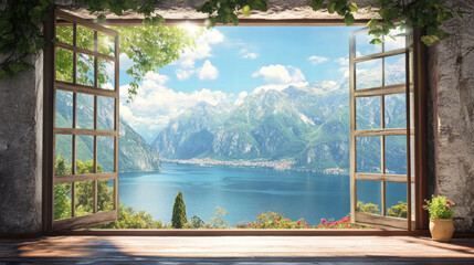 Beautiful Wood window views mountain view nature landscape scene scenery wallpaper backdrop