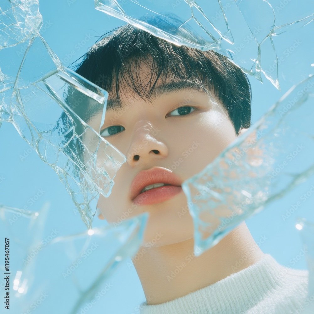 Aufkleber ethereal portrait of non-binary individual with glass shards and crystal textures
