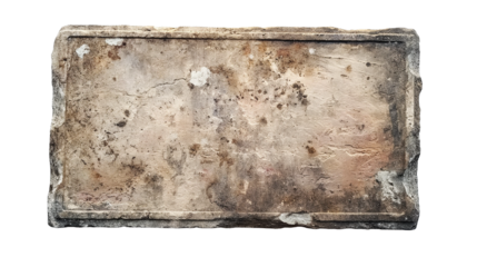 Old stone sign plate isolated on white and transparent background, cut out png