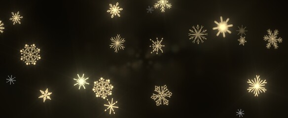 Snowflakes and bokeh lights on the blue Merry Christmas background. 3D render