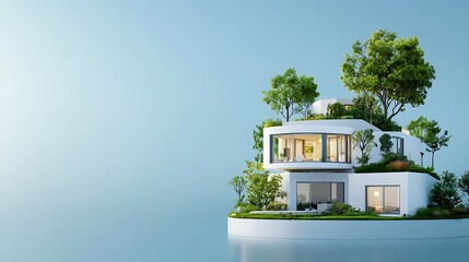 Futuristic Eco Friendly Residential Homes with Integrated Geothermal Powered Climate Control Systems Set in a Lush Natural Landscape