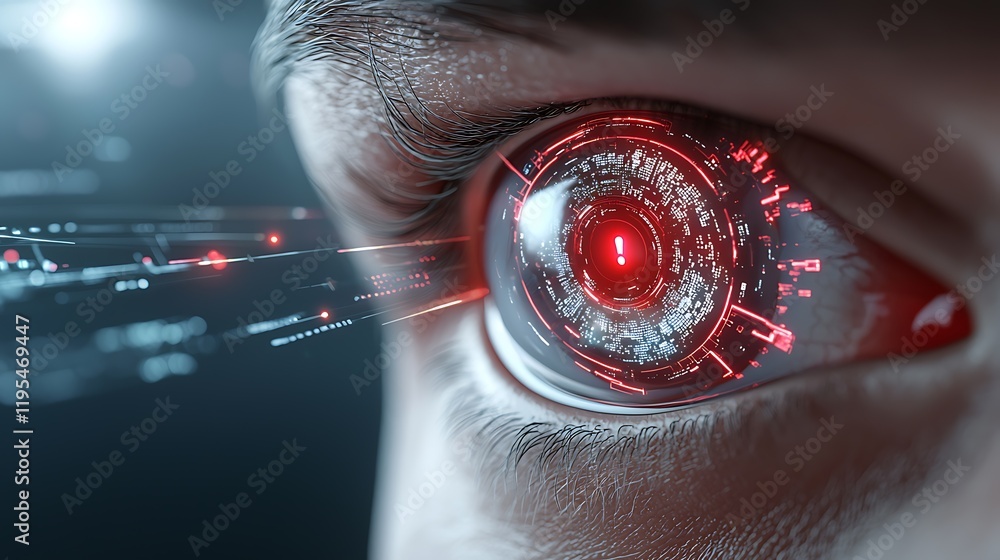 Aufkleber futuristic eye scanning technology with digital layers glowing red elements and a sense of breached 