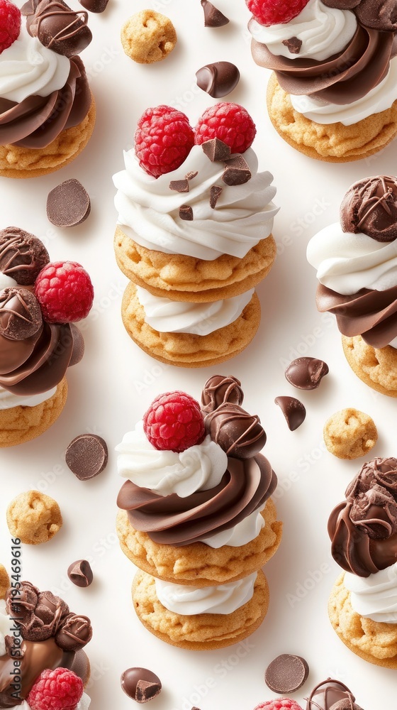 Poster this design showcases a seamless pattern featuring stacked wafer cookies filled with rich chocolate 