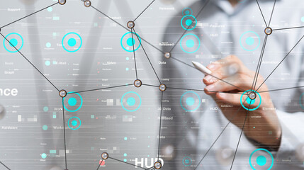 Neural network 3D illustration. Big data and cybersecurity