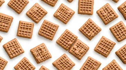 Flat lay of an enticing pattern featuring stacked wafer cakes filled with chocolate cream, displayed for design inspiration and decoration. Ideal for culinary and food-related themes