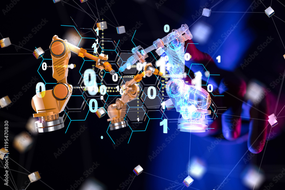 Poster neural network 3d illustration. big data and cybersecurity
