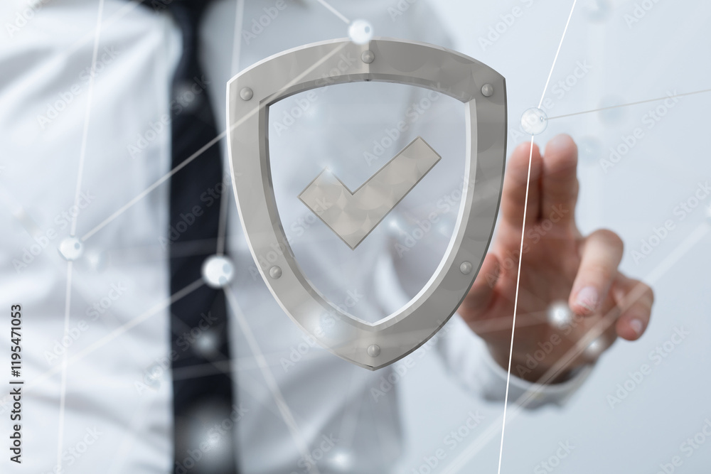 Poster Information technology protected with firewall, secure access and encryption against cyber