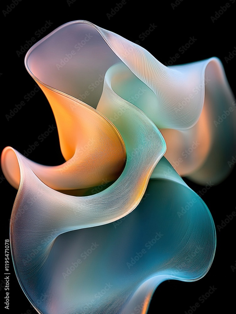 Poster liquid glass ribbons flowing in a continuous loop abstract art digital creation colorful environment