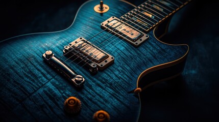 Fototapeta premium Close-up of a dark blue electric guitar.