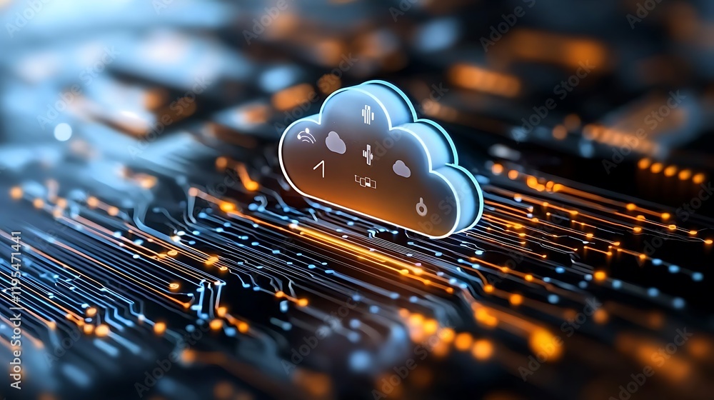 Poster futuristic holographic media interface with cloud data and intelligence technology abstract digital 