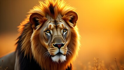 A majestic lion standing alone in the middle of a jungle