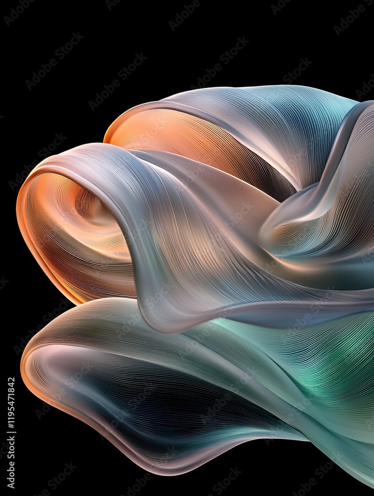 Poster liquid glass ribbons flowing in a continuous loop abstract art installation modern gallery colorful 