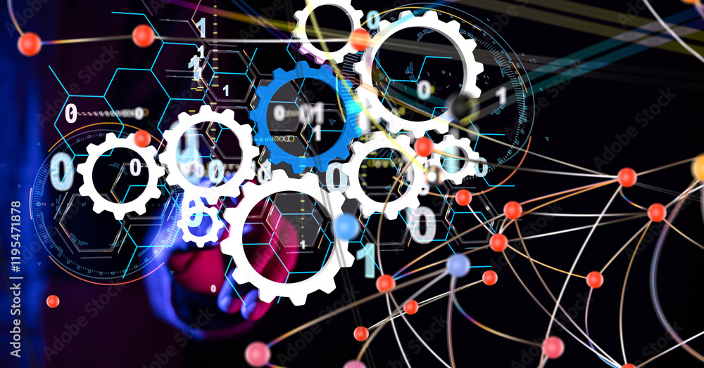 Poster Neural network 3D illustration. Big data and cybersecurity - 3d