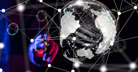 world Global network. Blockchain. 3D illustration. Neural networks and artificial intelligence. Abstract  - 3d