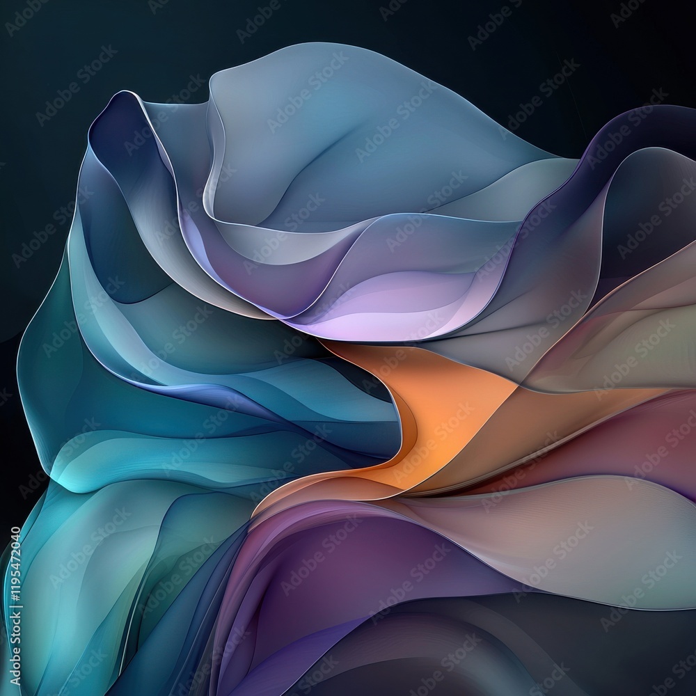 Poster dynamic motion of overlapping translucent waves abstract art digital modern design colorful patterns