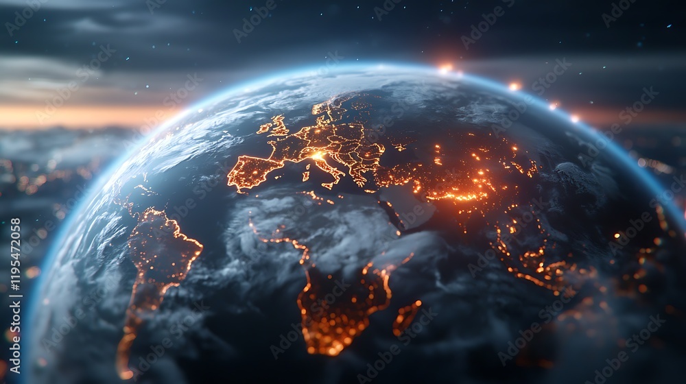 Poster futuristic holographic world map visualization showing breach hotspots and cybersecurity vulnerabili