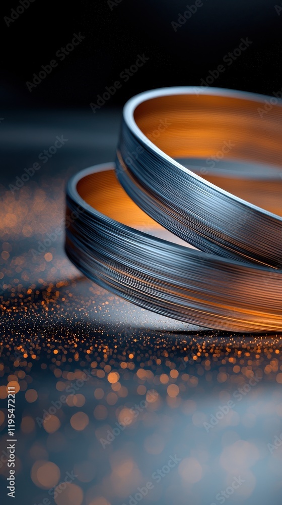 Poster metallic arcs with glowing dust particles abstract art digital artwork studio environment close-up v