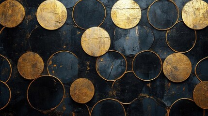 Abstract Golden Circles on Dark Textured Background Elegant Geometric Pattern Design