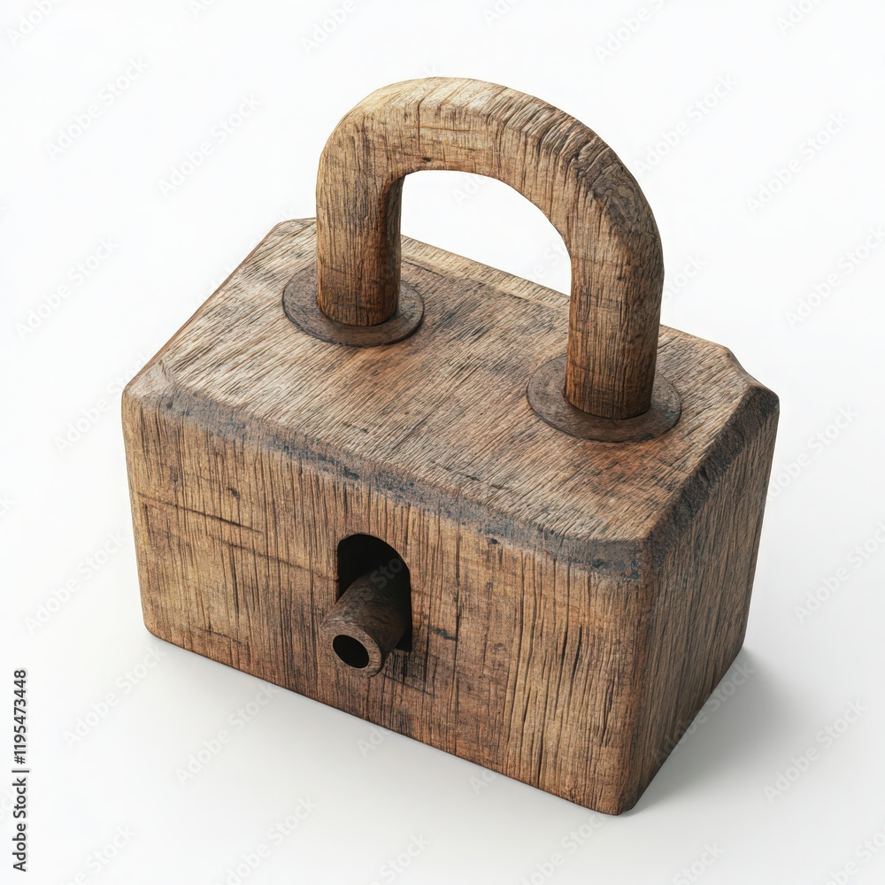 Poster a detailed close-up of a rectangular wooden block with cylindrical handle and hole