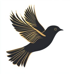 Obraz premium Elegant yellow and black bird with streamlined feathers and sharp silhouette on white background