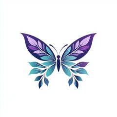 Fototapeta premium Vibrant butterfly illustration with colorful wings in purple and teal hues on a clean white background