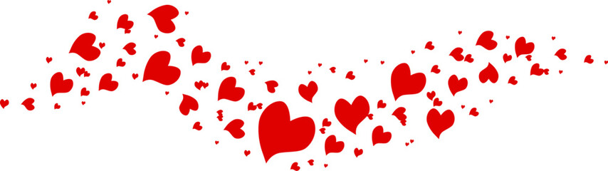 Hearts border in wave shape. Pink hearts border. Heart in the wave shape vector. Valentine's Day element decoration. Love concept. Flying red hearts confetti.
