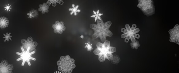 Snowflakes - Snowflakes and bokeh lights on the blue Merry Christmas background. 3D render