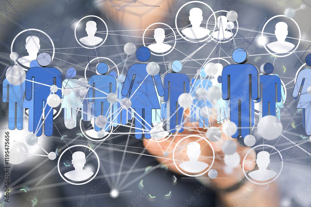 Poster Global network. Blockchain. 3D illustration. Neural networks and artificial intelligence. Abstract  - neural network exposure digital