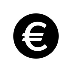 Black round shape with white euro sign symbol vector illustration design on white background.