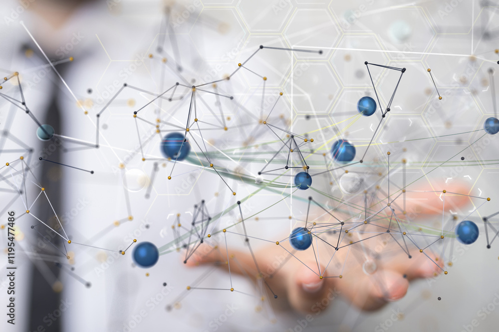 Poster conference Digital Network and data concept 3d - neural network exposure digital