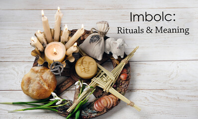 Imbolc: Rituals and Meaning. Wiccan altar for Imbolc holiday, spring equinox. pagan ritual....