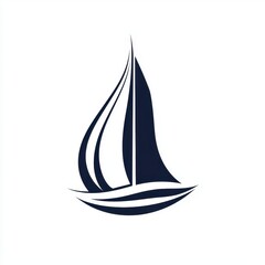 Sleek sailboat illustration with clean navy blue design on a minimalist white background